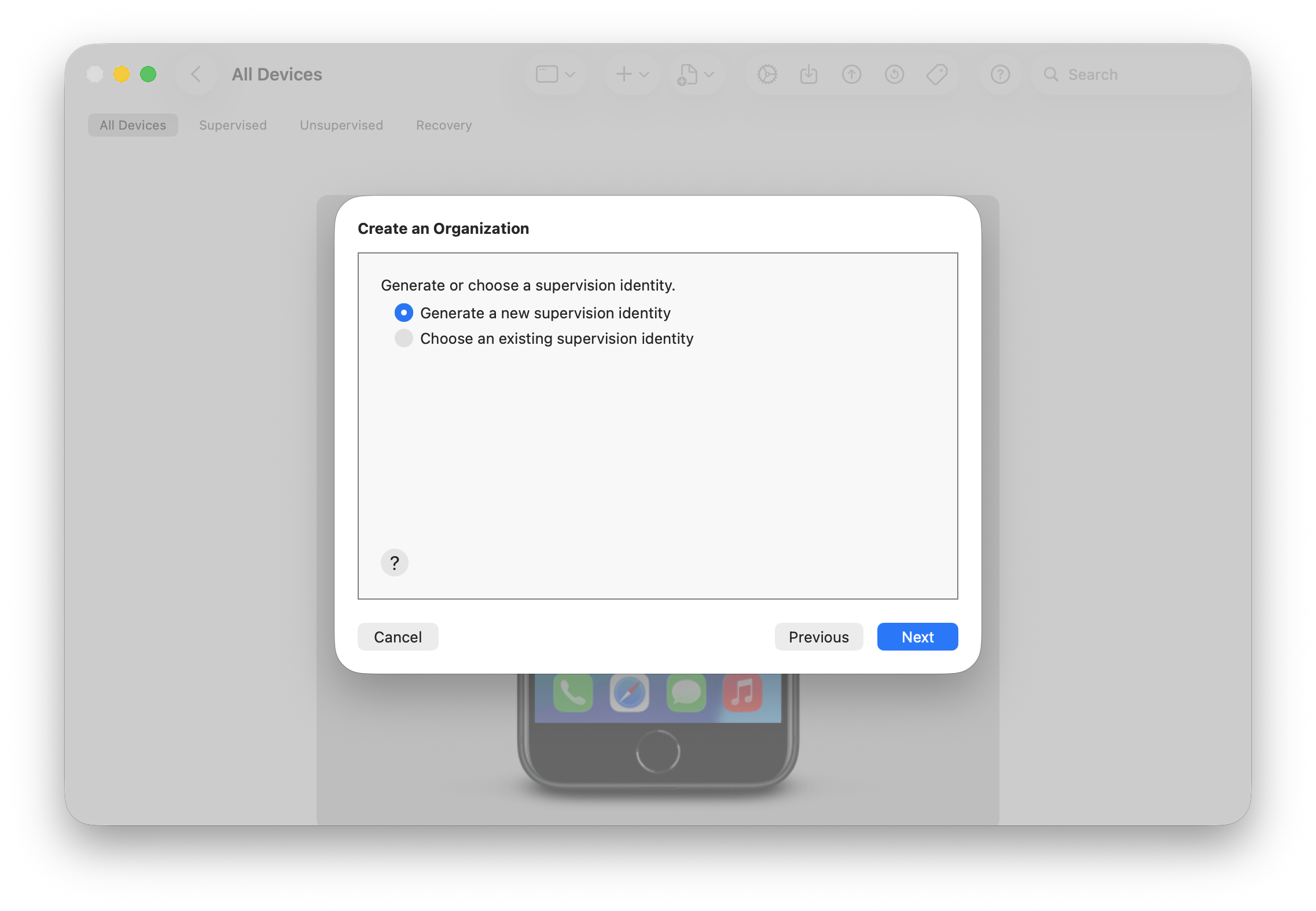 Apple Configurator's Generate New Identity
