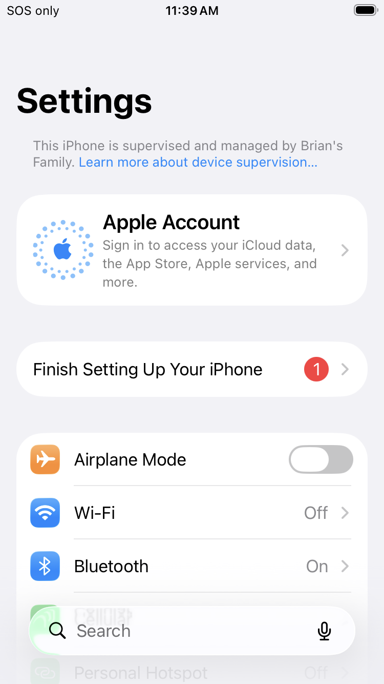 Apple Settings App Supervised Message